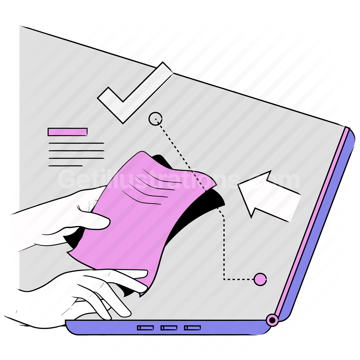 hand, gesture, data, confirm, document, checkmark, laptop